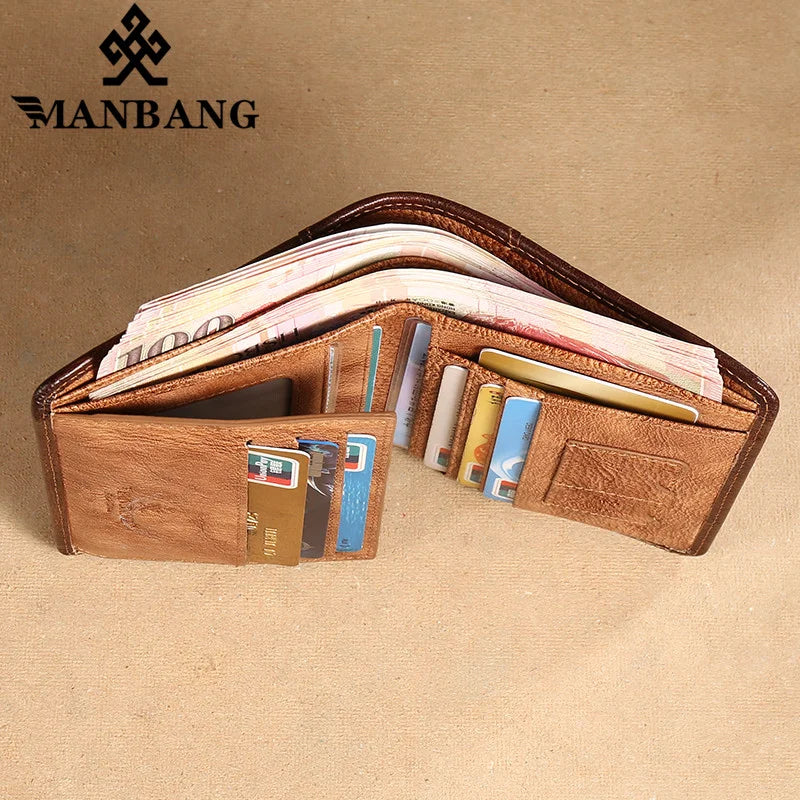 Portefeuille homme cuir véritable trifold RFID avec porte-cartes et fenêtre ID — photo 1