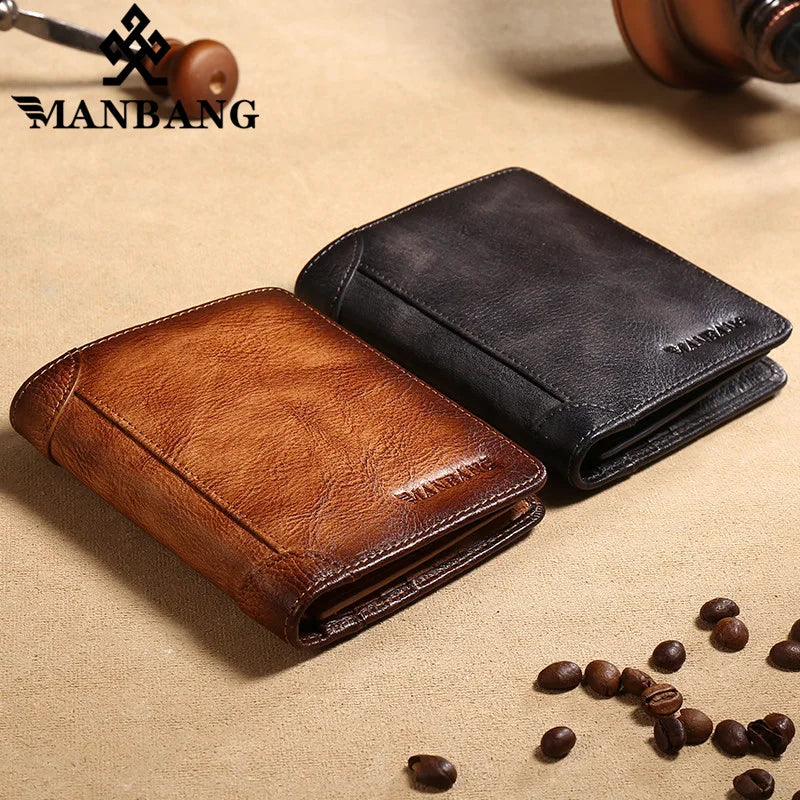 Portefeuille homme cuir véritable trifold RFID avec porte-cartes et fenêtre ID — photo 2