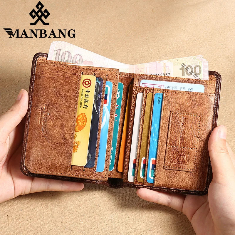 Portefeuille homme cuir véritable trifold RFID avec porte-cartes et fenêtre ID — photo 3