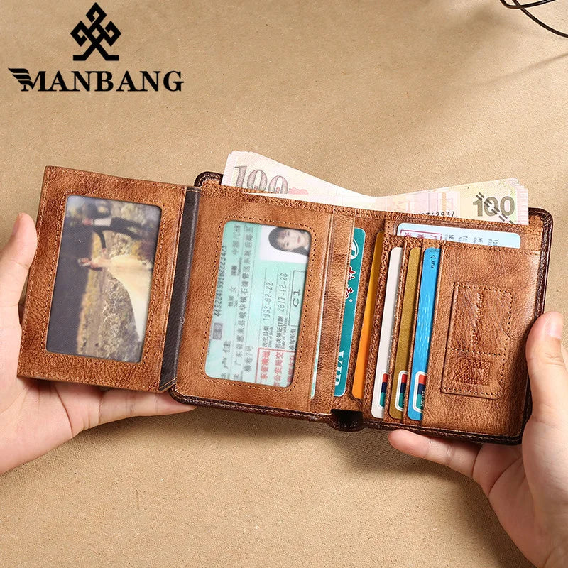 Portefeuille homme cuir véritable trifold RFID avec porte-cartes et fenêtre ID — photo 4