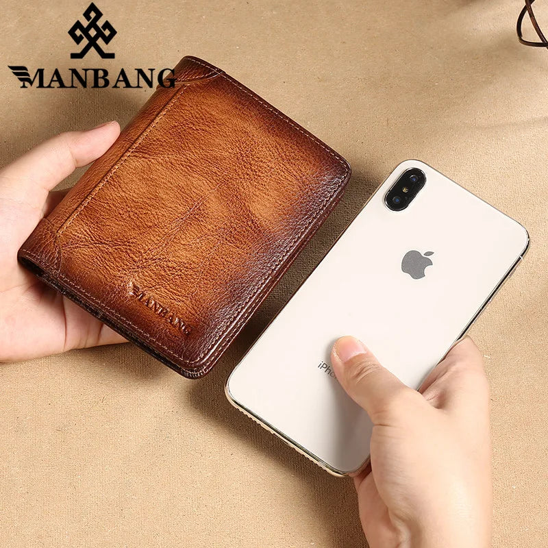 Portefeuille homme cuir véritable trifold RFID avec porte-cartes et fenêtre ID — photo 5