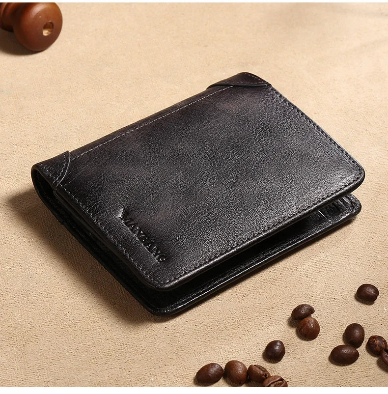 Portefeuille homme cuir véritable trifold RFID avec porte-cartes et fenêtre ID — photo 7