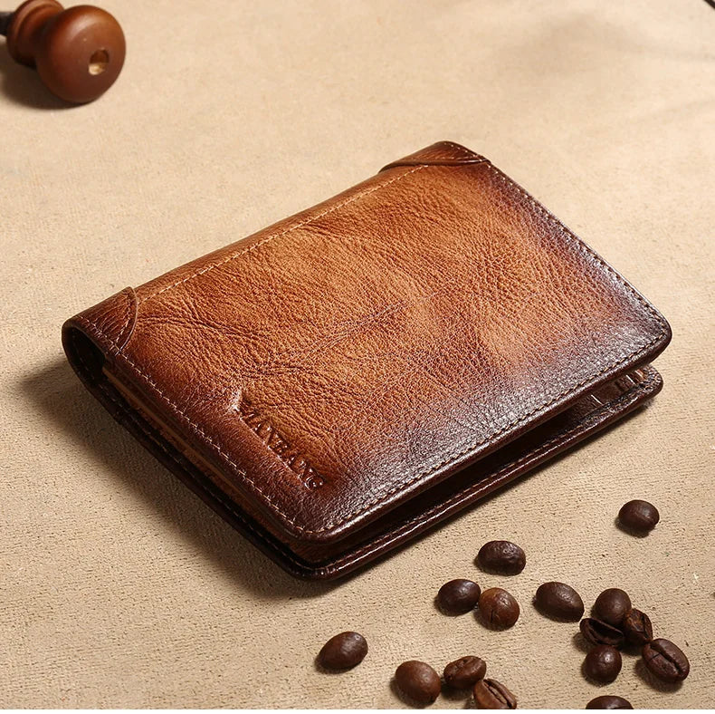Portefeuille homme cuir véritable trifold RFID avec porte-cartes et fenêtre ID — photo 8