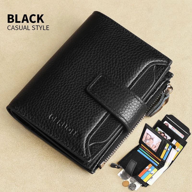 Portefeuille homme cuir véritable vintage RFID avec zip et porte-cartes multifonction — photo 15