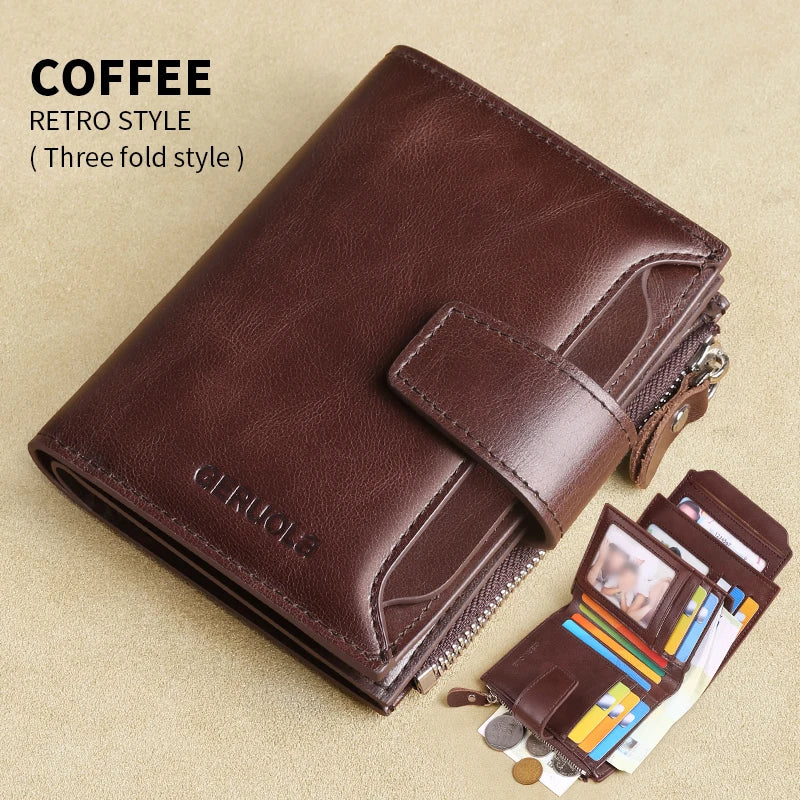 Portefeuille homme cuir véritable vintage RFID avec zip et porte-cartes multifonction — photo 22