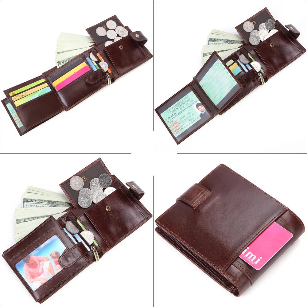 Portefeuille homme cuir véritable vintage avec zip RFID et porte-cartes multifonction — photo 3