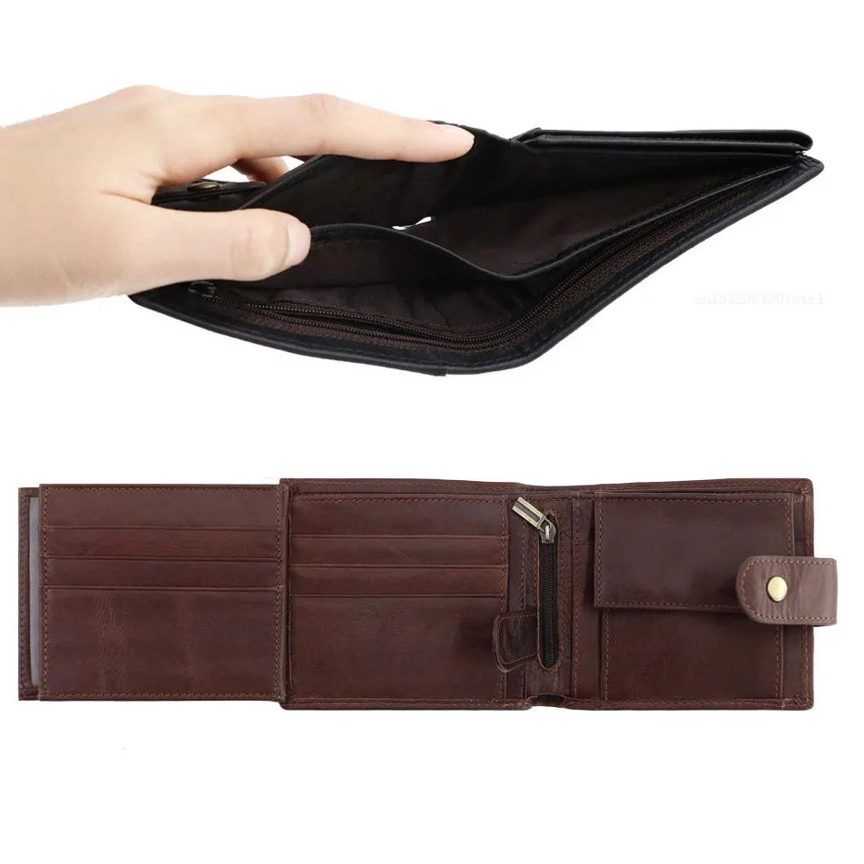 Portefeuille homme cuir véritable vintage avec zip RFID et porte-cartes multifonction — photo 5
