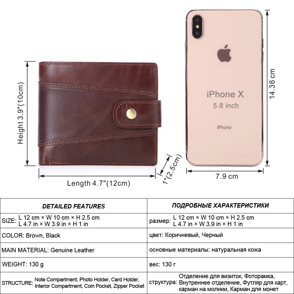 Portefeuille homme cuir véritable vintage avec zip RFID et porte-cartes multifonction — photo 6