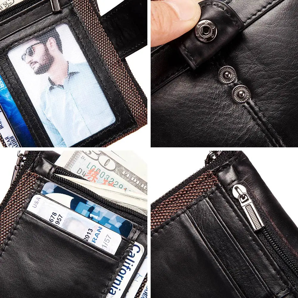 Portefeuille en Cuir Véritable pour Homme avec Protection RFID et Fermeture à Zip – Modèle Court — photo 1