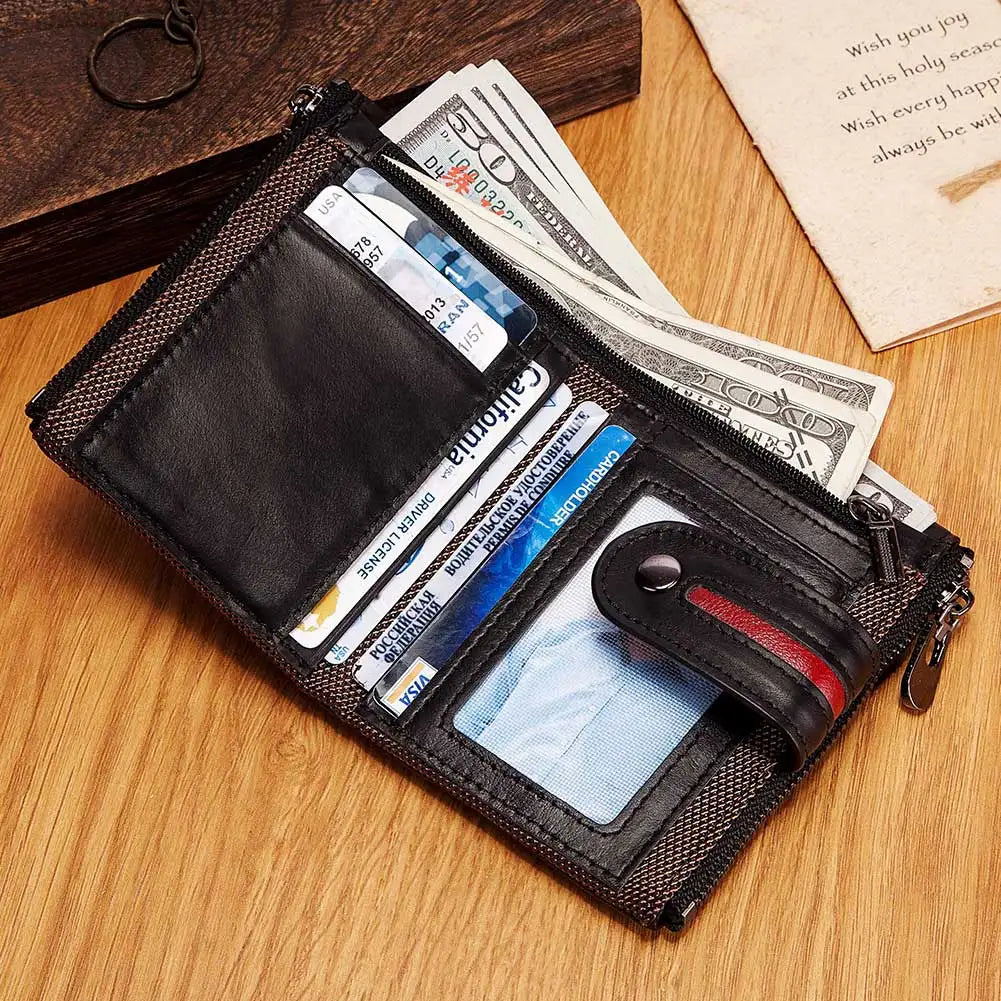 Portefeuille en Cuir Véritable pour Homme avec Protection RFID et Fermeture à Zip – Modèle Court — photo 2
