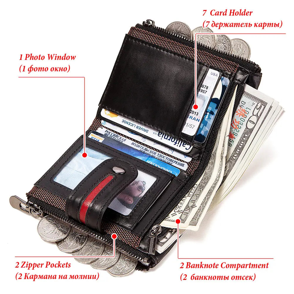 Portefeuille en Cuir Véritable pour Homme avec Protection RFID et Fermeture à Zip – Modèle Court — photo 4