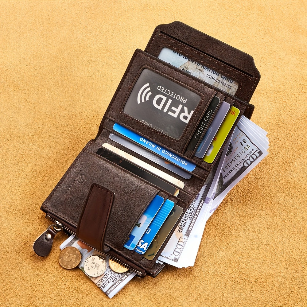 Portefeuille homme vertical, tiroir à cartes amovible RFID