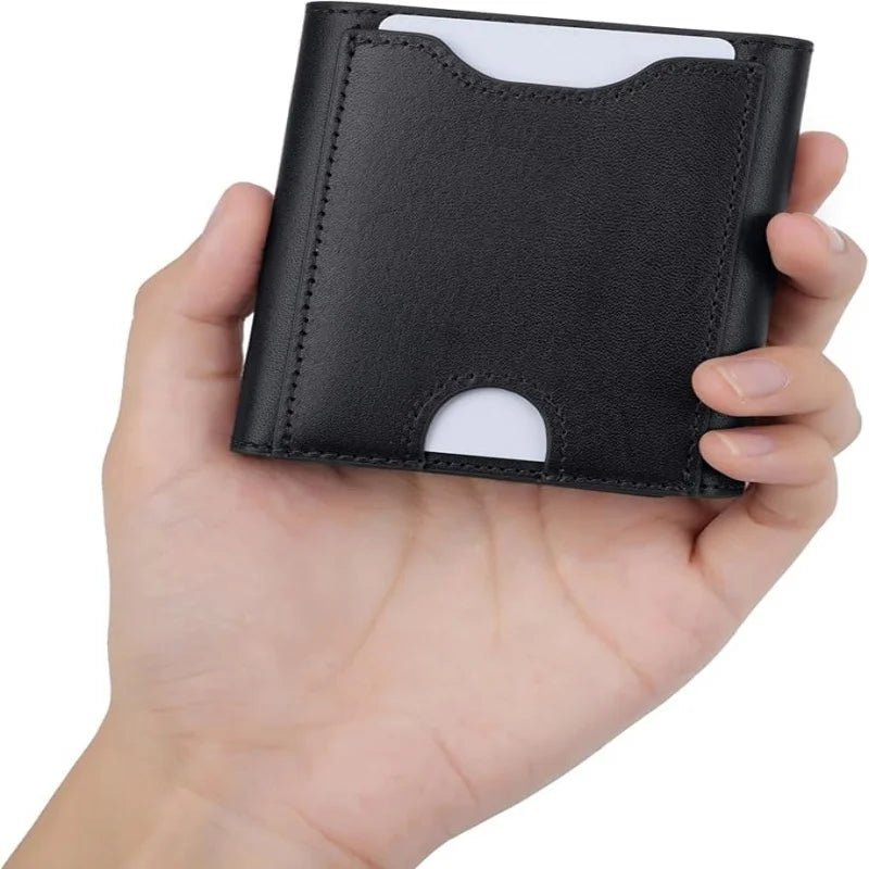 Portefeuille homme cuir véritable trifold compact avec porte-monnaie bouton pression — photo 1