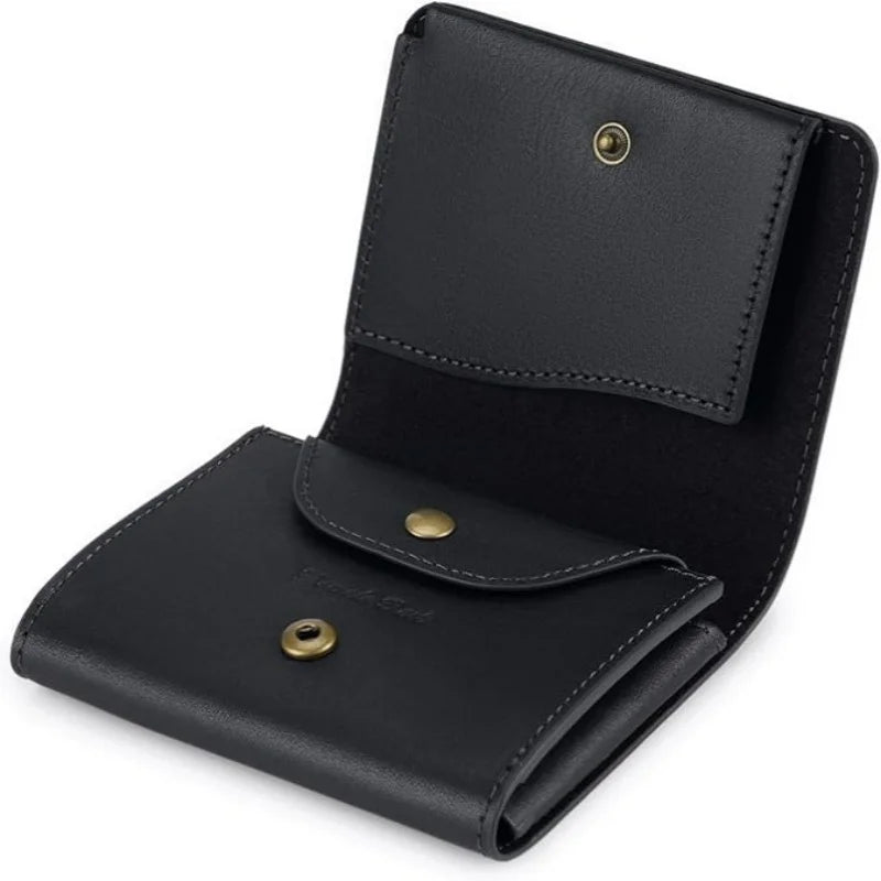 Portefeuille homme cuir véritable trifold compact avec porte-monnaie bouton pression — photo 5