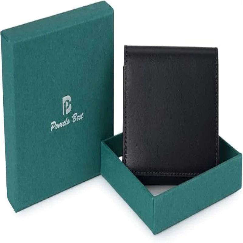 Portefeuille homme cuir véritable trifold compact avec porte-monnaie bouton pression — photo 6
