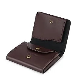 Portefeuille homme cuir véritable trifold compact avec porte-monnaie bouton pression — photo 7