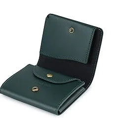 Portefeuille homme cuir véritable trifold compact avec porte-monnaie bouton pression — photo 8