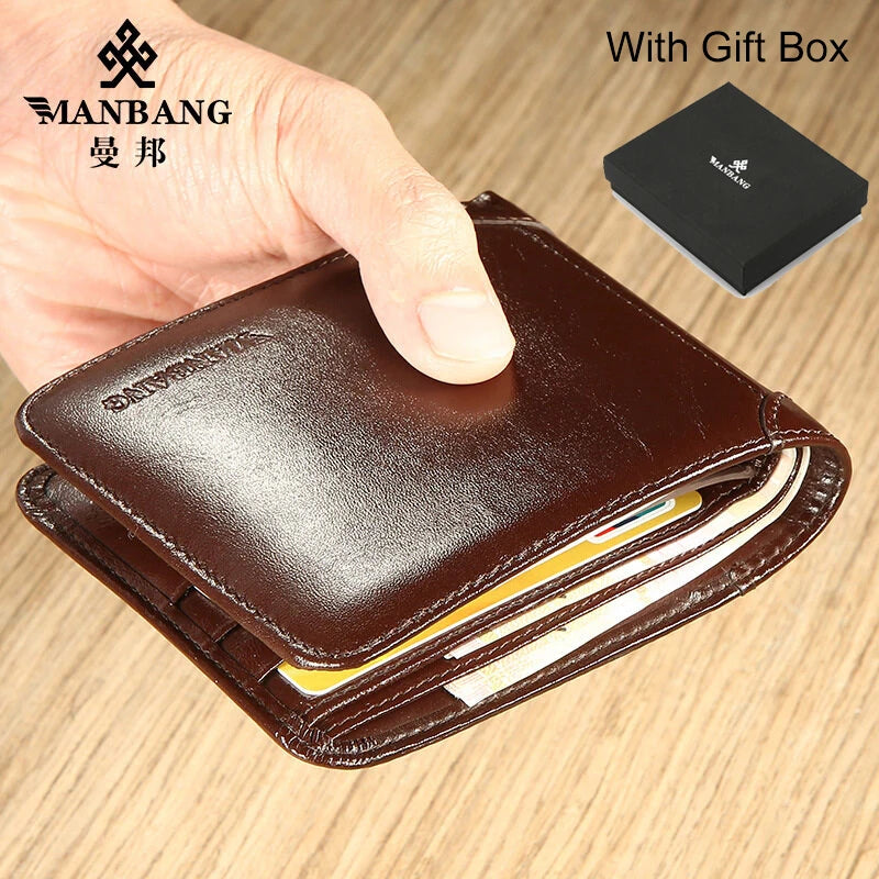 Portefeuille homme cuir véritable trifold compact grande capacité avec porte-cartes — photo 1 Image
