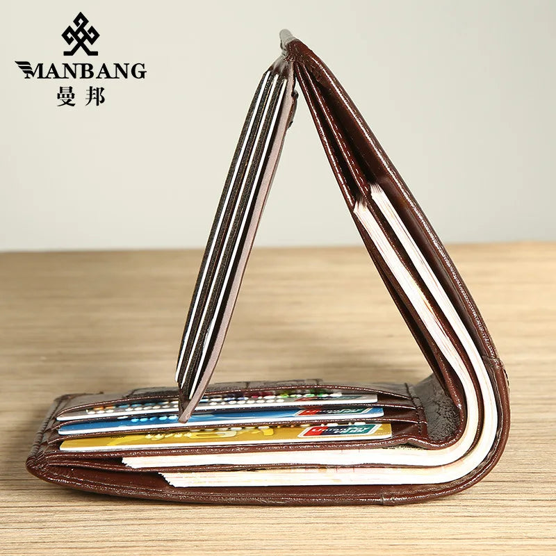 Portefeuille homme cuir véritable trifold compact grande capacité avec porte-cartes — photo 3