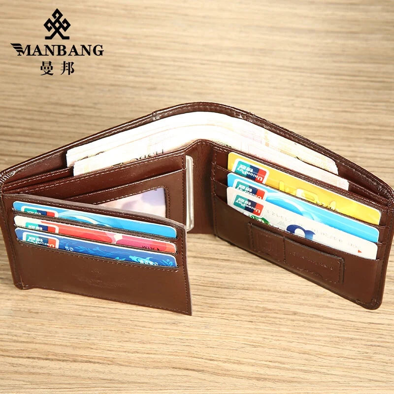 Portefeuille homme cuir véritable trifold compact grande capacité avec porte-cartes — photo 4