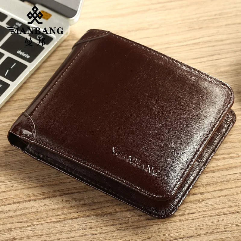 Portefeuille homme cuir véritable trifold compact grande capacité avec porte-cartes — photo 7 Image