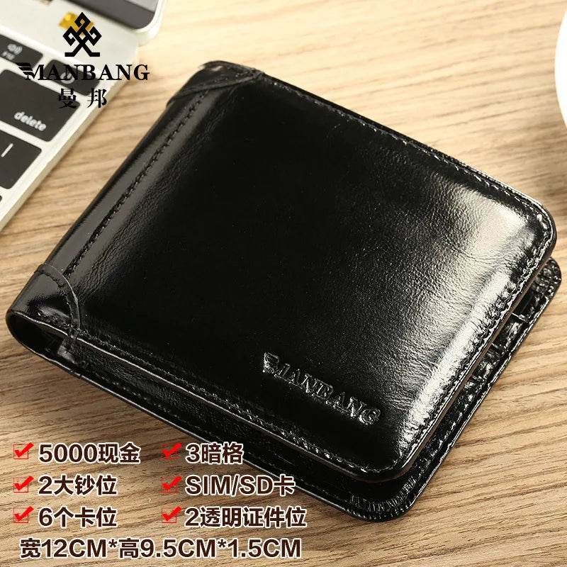Portefeuille homme cuir véritable trifold compact grande capacité avec porte-cartes — photo 8