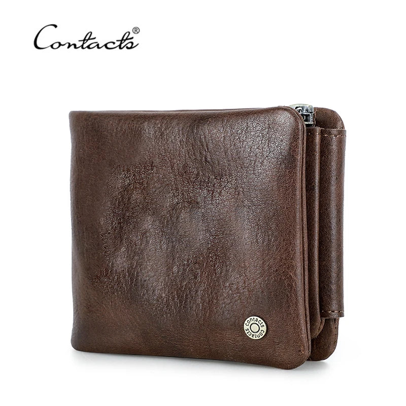 Portefeuille homme cuir véritable trifold compact avec RFID et porte-monnaie zippé — photo 2