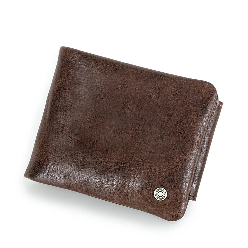 Portefeuille homme cuir véritable trifold compact avec RFID et porte-monnaie zippé — photo 7 Image