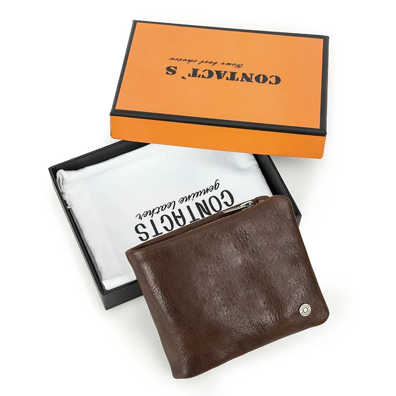 Portefeuille homme cuir véritable trifold compact avec RFID et porte-monnaie zippé — photo 8