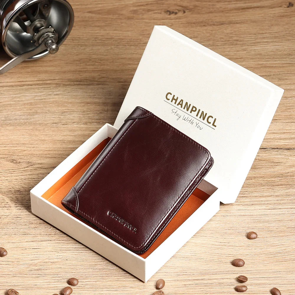 Portefeuille homme cuir véritable vachette trifold compact luxe avec RFID intégré — photo 1