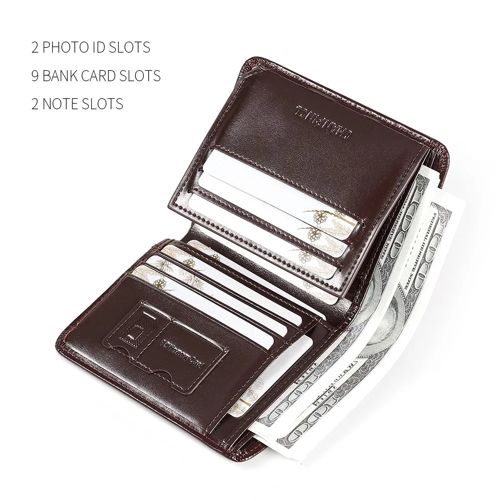Portefeuille homme cuir véritable vachette trifold compact luxe avec RFID intégré — photo 3 Image