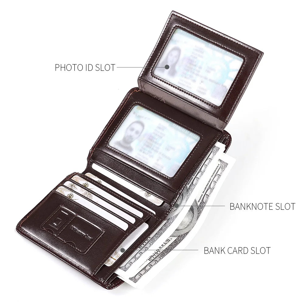 Portefeuille homme cuir véritable vachette trifold compact luxe avec RFID intégré — photo 4