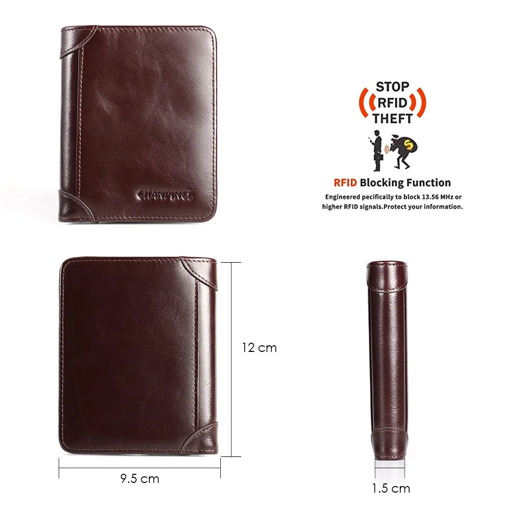 Portefeuille homme cuir véritable vachette trifold compact luxe avec RFID intégré — photo 5