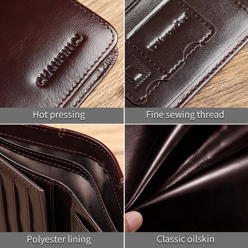 Portefeuille homme cuir véritable vachette trifold compact luxe avec RFID intégré — photo 6 Image