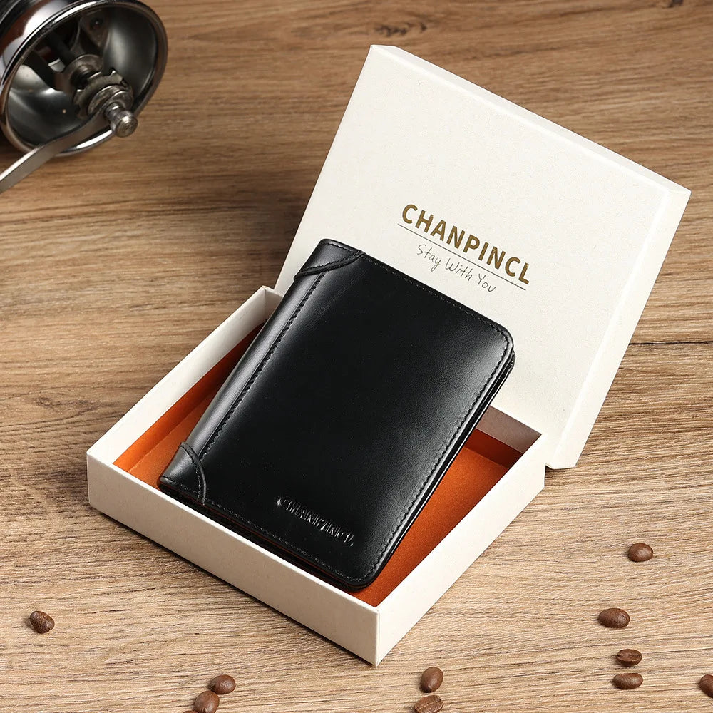 Portefeuille homme cuir véritable vachette trifold compact luxe avec RFID intégré — photo 8