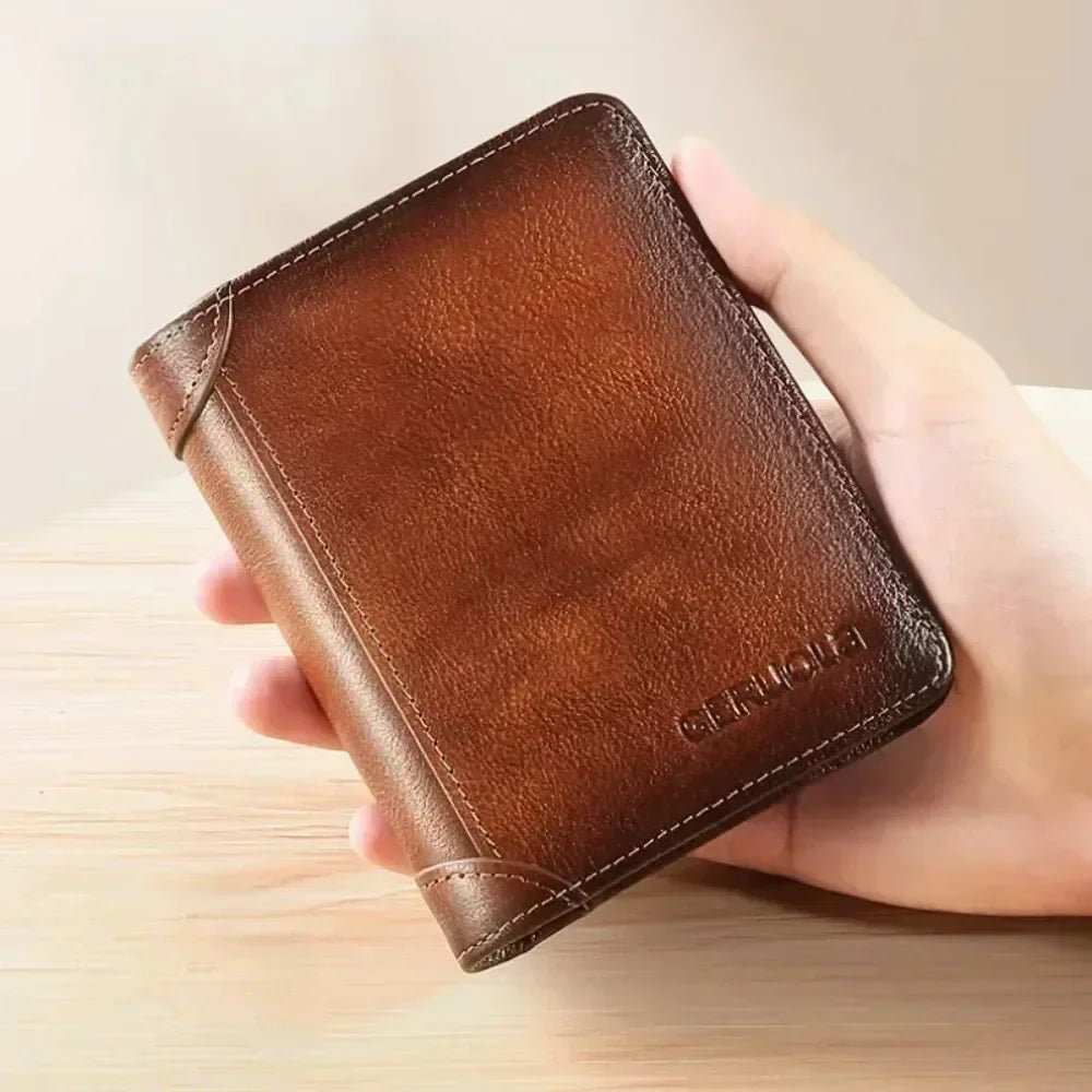 Portefeuille homme cuir véritable trifold RFID compact avec porte-cartes et billets — photo 1