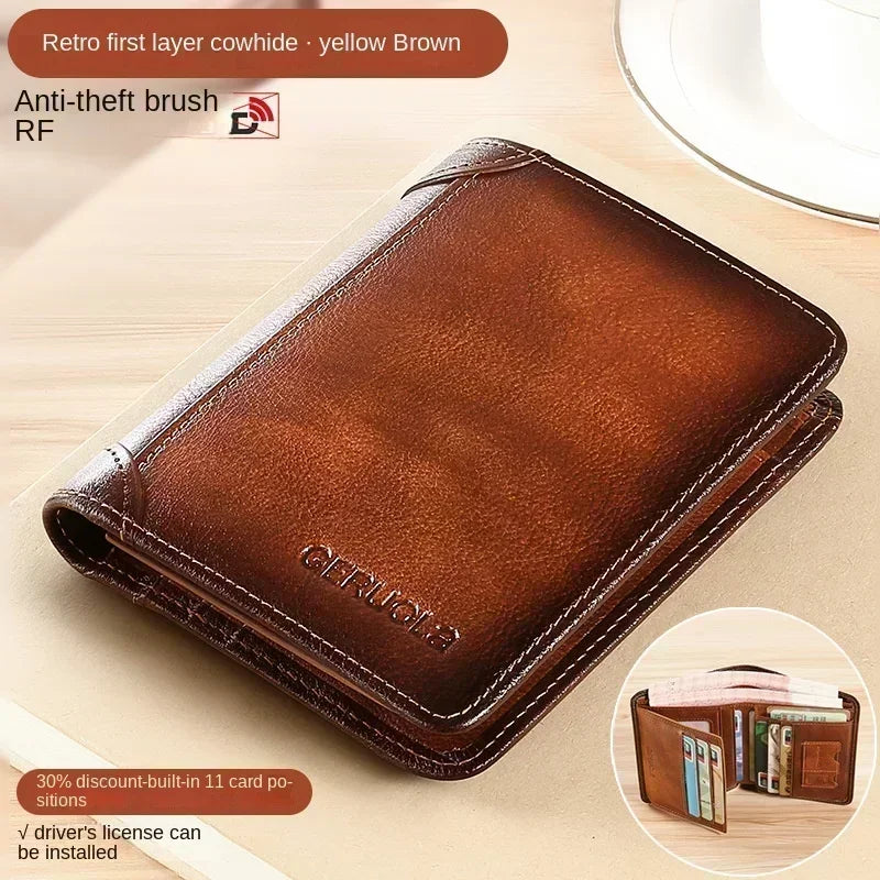 Portefeuille homme cuir véritable trifold RFID compact avec porte-cartes et billets — photo 13