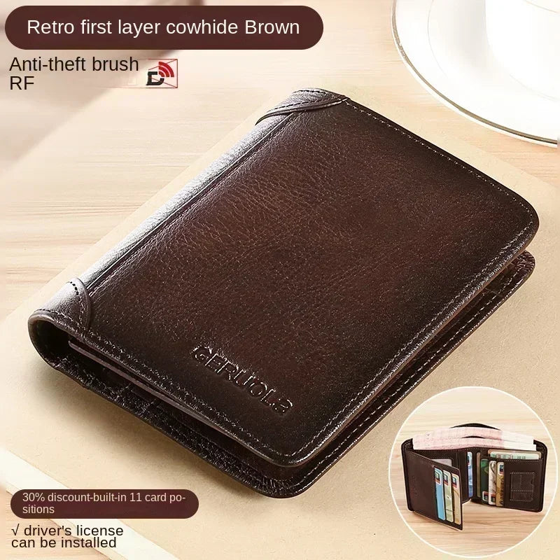 Portefeuille homme cuir véritable trifold RFID compact avec porte-cartes et billets — photo 2