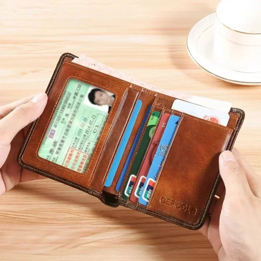Portefeuille homme cuir véritable trifold RFID compact avec porte-cartes et billets — photo 3