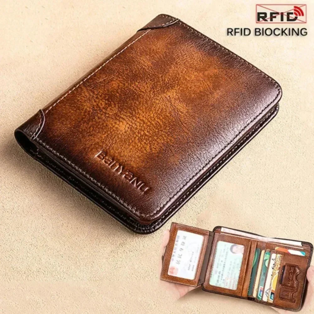 Portefeuille homme cuir véritable trifold RFID compact avec porte-cartes et billets — photo 4