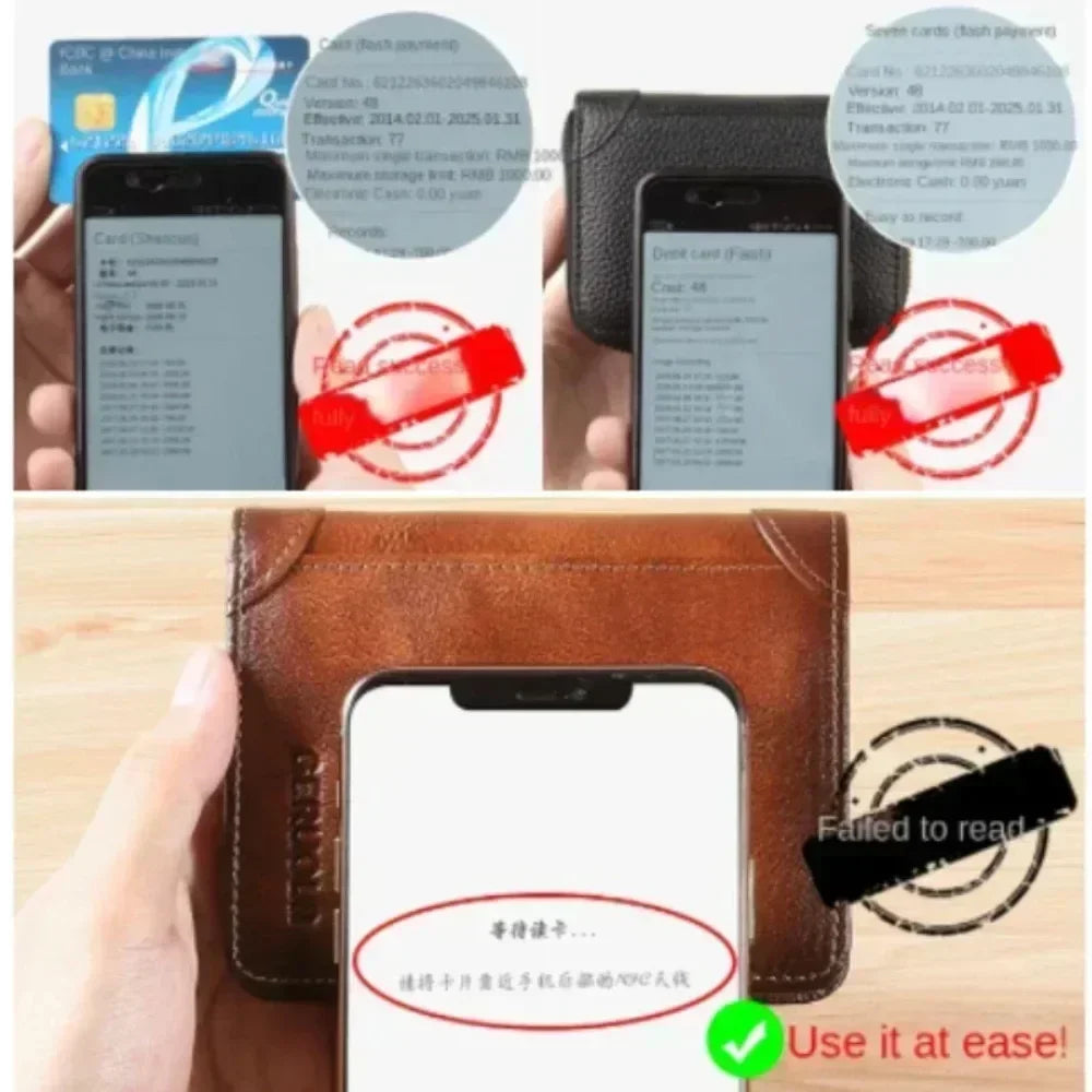 Portefeuille homme cuir véritable trifold RFID compact avec porte-cartes et billets — photo 5