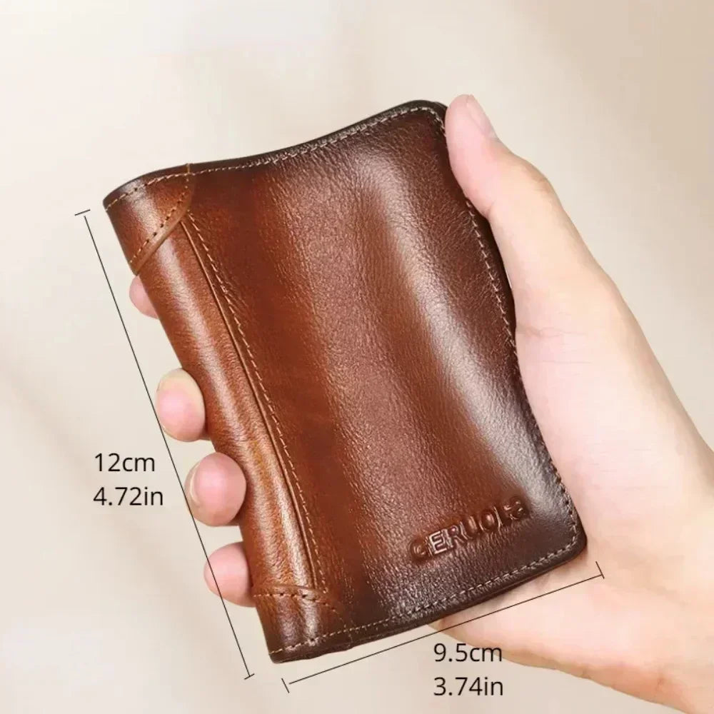 Portefeuille homme cuir véritable trifold RFID compact avec porte-cartes et billets — photo 6