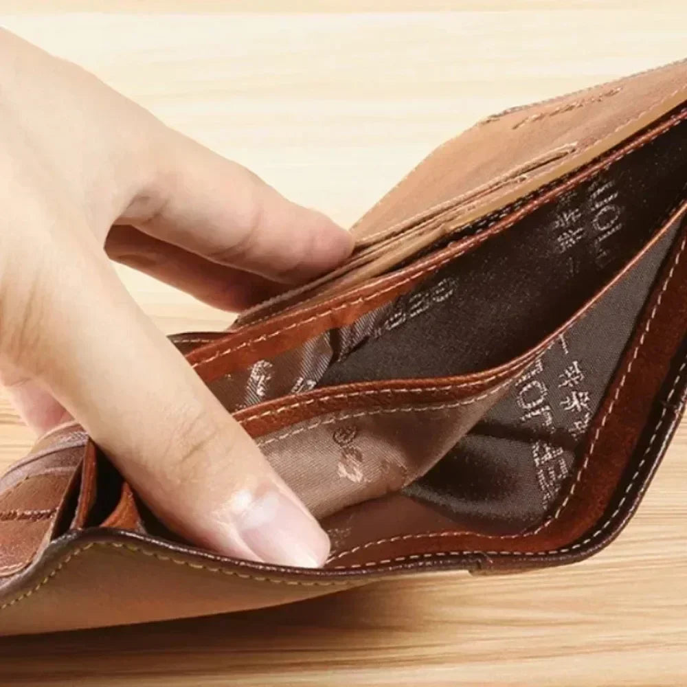 Portefeuille homme cuir véritable trifold RFID compact avec porte-cartes et billets — photo 7 Image