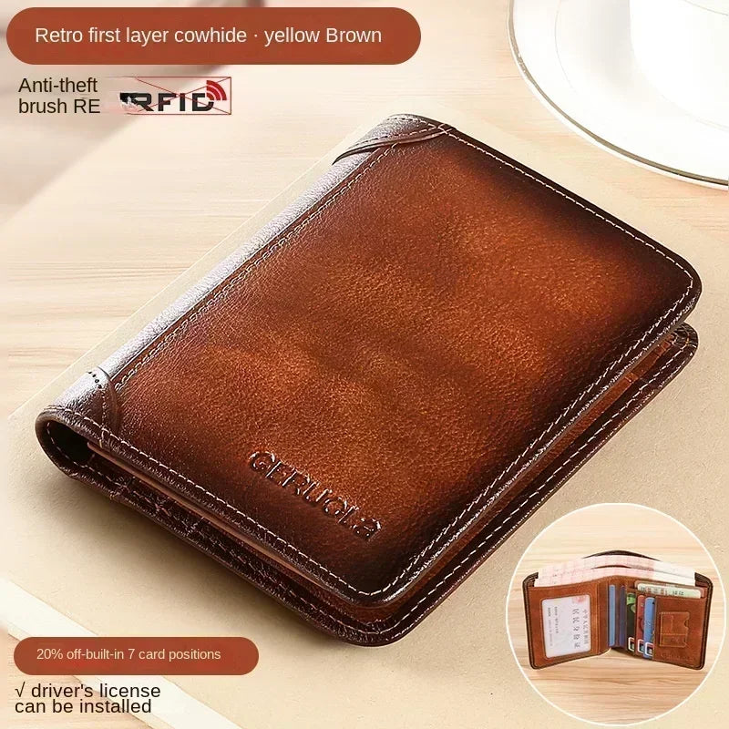 Portefeuille homme cuir véritable trifold RFID compact avec porte-cartes et billets — photo 8