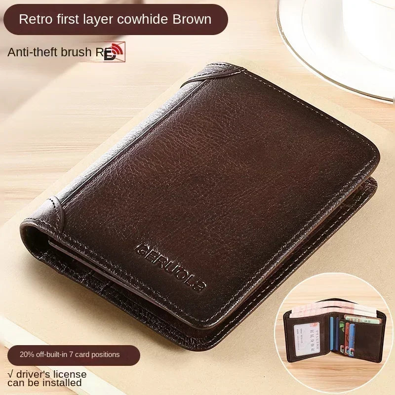 Portefeuille homme cuir véritable trifold RFID compact avec porte-cartes et billets — photo 9
