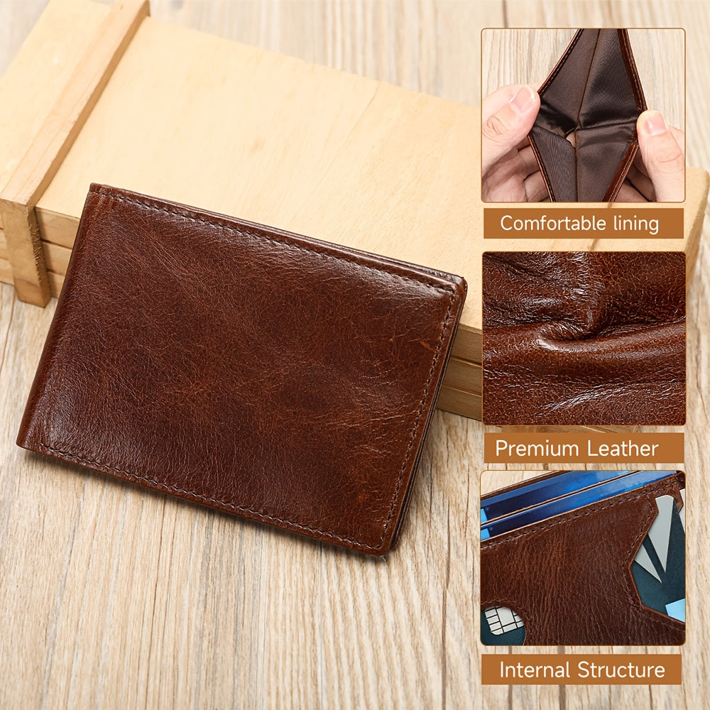 Portefeuille homme en cuir de vachette, 8 cartes et photo