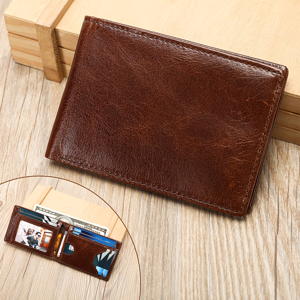 Portefeuille homme en cuir de vachette, 8 cartes et photo