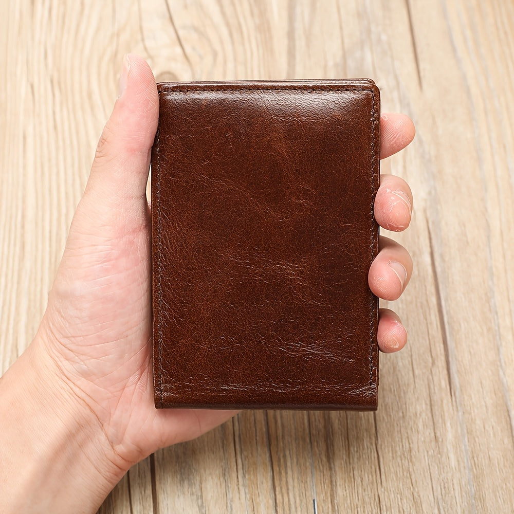 Portefeuille homme en cuir de vachette, 8 cartes et photo