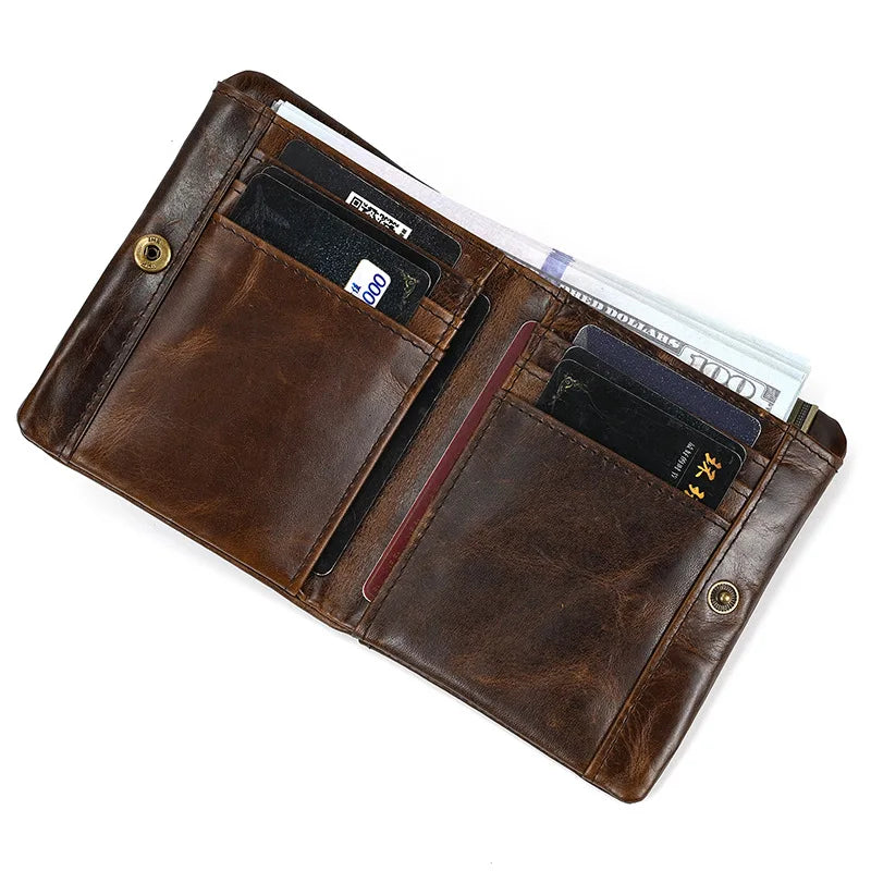 Portefeuille court bifold en cuir de vachette véritable avec porte-monnaie zippé pour homme — photo 2