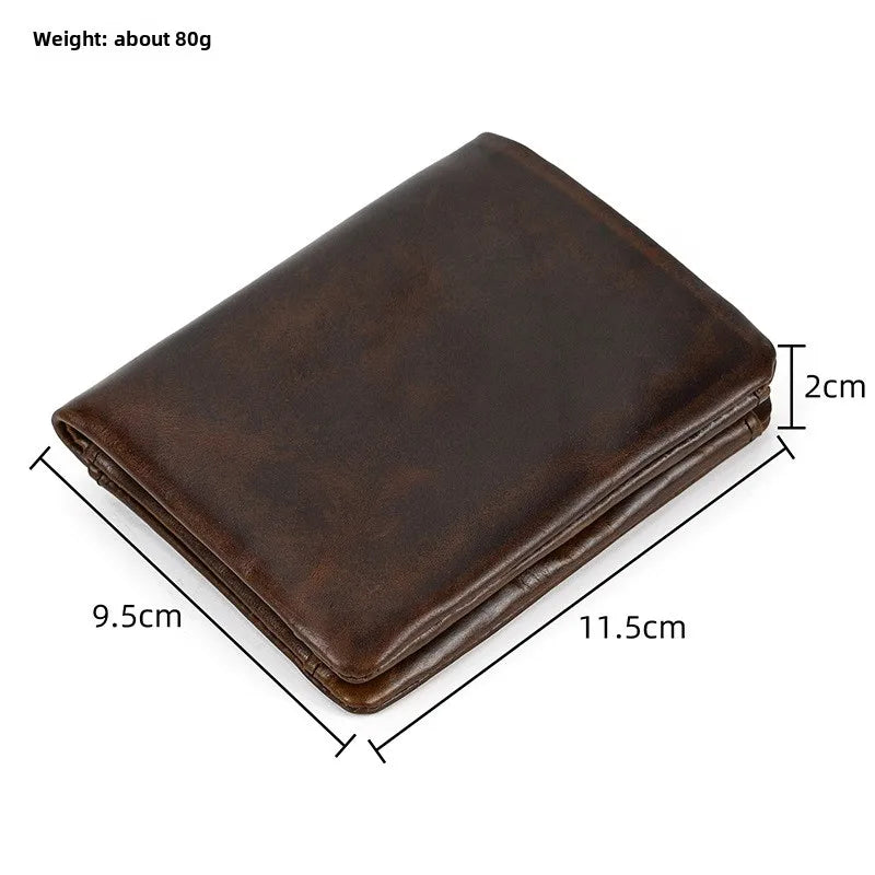 Portefeuille court bifold en cuir de vachette véritable avec porte-monnaie zippé pour homme — photo 3